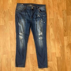 J Creations Denim Jeans With Pearl Accents Distressed Skinny Fit 13 / 14